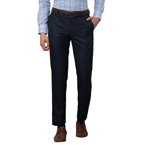 Image of Park Avenue Men's Smart Fit Polyviscose Blend Flat Front Checks Pattern Fancy Blue Formal Trouser