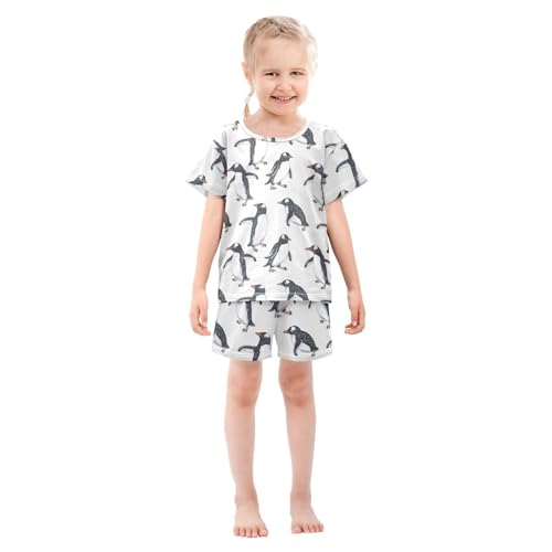 ALAZA Penguin on White Cartoon Pajamas Short Sleeve 2 Piece Sleepwear Top and Bottom Pajama Set Unisex3