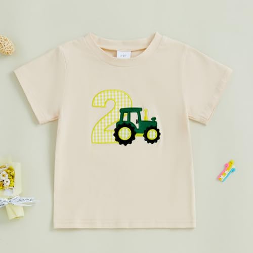 YOKJZJD Toddler Baby Boy 1st 2nd 3rd 4th Birthday Outfit Tractor Short Sleeve T-Shirt Farming Birthday Shirt Summer Clothes3