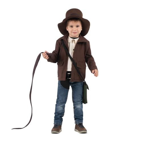 My Other Me Déguisement archéologue pour enfant unisexe, taille 5-7 ans. Comprend un chapeau et une veste marron avec chemise, ceinture, holster, pistolet, fouet et sac à bandoulière noirs. Aventure