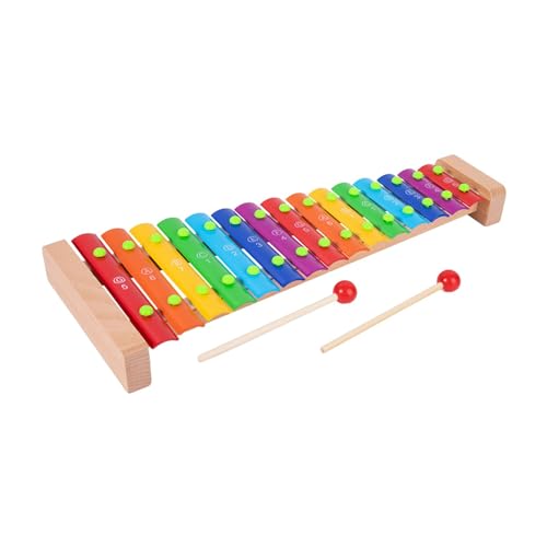 Oshhni 15 ノート鉄琴木琴子供のための木製ベースアルミバー楽器子供のための音楽のおもちゃ音楽プレーヤーのため, マルチカラー