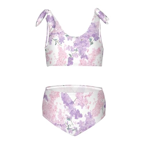 KLL Purple Flowers Girls 2 Piece Bikini Set Beach Bathing Suit Swimwear Adjustable Shoulder Strap