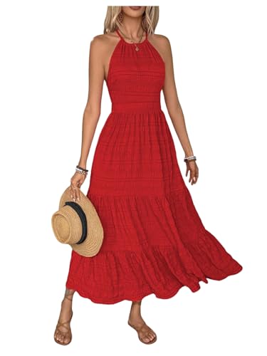 GORGLITTER Women's Open Back Flowy Maxi Dress Bow Tie Sleeveless Loose Swing Long Dresses Summer Beach Party Sundress