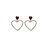 ZCCZJS Pendientes 2023 Joyas Sparkling Rhinestone Hollow Heart Forma Pendientes Colgantes Retro Red Crystal Pendientes