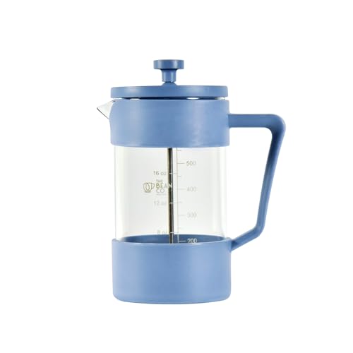 Image of THE BEAN CO Roasters French Press Coffee Maker 600 ml | Heat Resistant Borosilicate Glass | 4 Level Filteration (Blue)