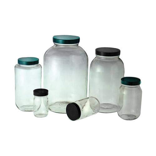 Qorpak GLC-01813 Standard Wide Mouth Bottle with 63-400 Black Phenolic Pulp/Vinyl Lined Cap, 480 mL, Clear (Pack of 24)