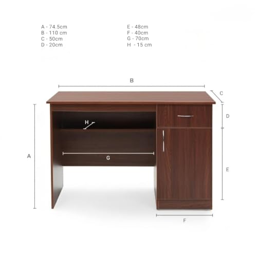 Image of TEKAVO Cron Computer Table for Home pc with Storage Drawer | Office Laptop Table for Work from Home |110L x 50W x 74.5H CM | Brown