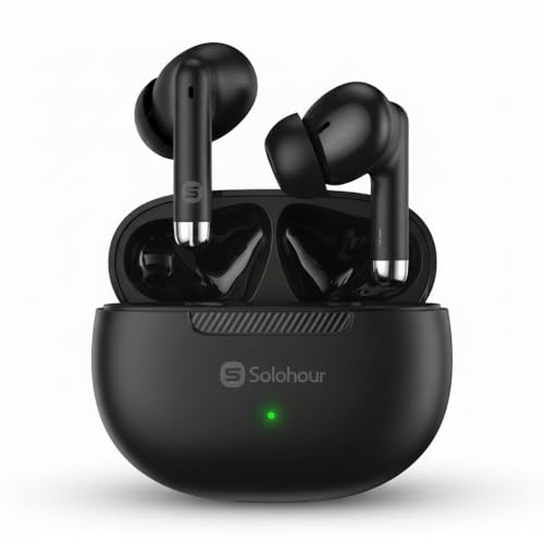 Solohour ST3 Bluetooth 6.0 Earbuds, 13mm Powerful Bass Bluetooth Earphones, Wireless Ear Buds with Call Noise Reduction, Zero Latency Single Earbud, Ergonomic In-Ear for Gaming Music Calls - Black