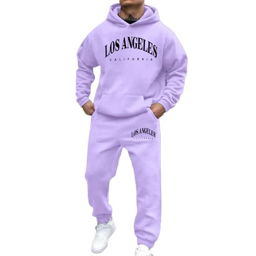 Jogging homme imprimé lettres : ensemble sweat à capuche ample et pantalon