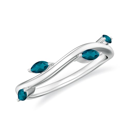 4x2mm Marquise Shaped London Blue Topaz Leaf Eternity Band in 925 Sterling Silver/Gold Plated Vintage Promise Wedding Ring December Birthstone Jewelry Gift for Women