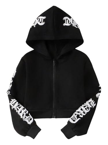 SHENHE Girl's Graphic Zip Up Hoodie Letter Print Long Sleeve Hooded Jacket Outerwear