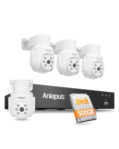 Image of Anlapus 5MP CCTV Camera System, 8CH DVR with 500GB, 4X 5MP Wired Cameras | 360View Pan /Tilt, Human Vehicle Detection, IR Night Vision, Remote Access, 24 /7 Surveillance Indoor Outdoor