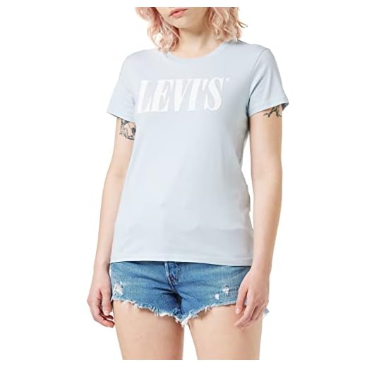 Levi's The Perfect Tee, Camiseta, Mujer, Azul (90's Serif T2 Baby Blue 0782), XS
