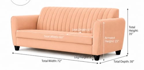 Image of MS Luxury FURNITRE Premium Luster 3-1-1 Sofa Set | 3 Seater | 5 Seater | Velvet Suede Fabric | 7 Colours with Sollid fibare Legs & 4 Cushion Free. (Peach, 3 Seater)