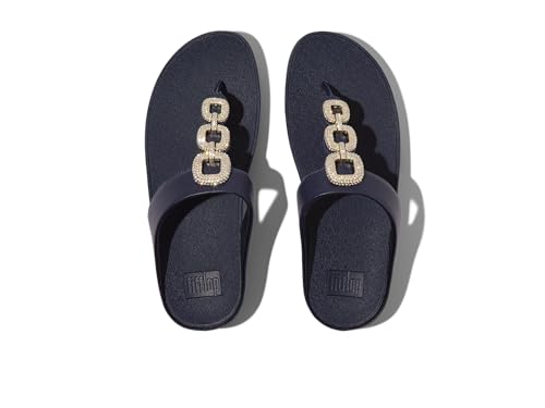 Image of FitFlop Women's Fino Crystal-Chain Leather Toe-Post Sandal