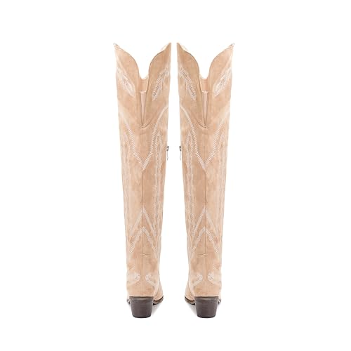 Image of olomisa Over the Knee Cowboy Boots for Women Embroidery Cowgirl Boots Chunky Heel Side Zipper Boots Thigh High Western Boots