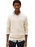 Tommy Hilfiger Men's Cotton Solid V-Neck Sweater, Heathered Oatmilk Large
