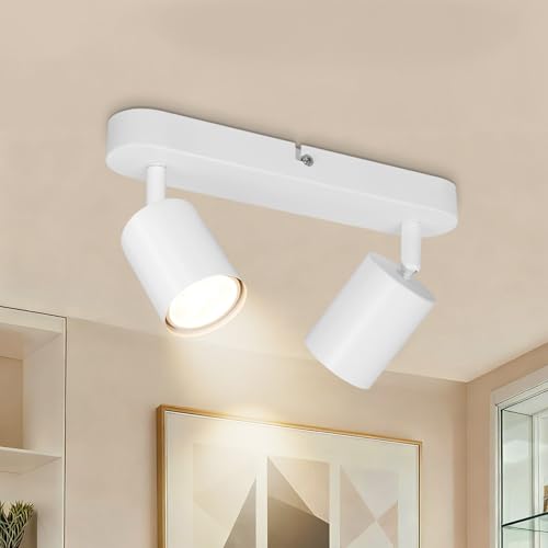Dehobo Deckenstrahler LED 2 Flammig Schwenkbar 350° – GU10 Deckenlampe Spot Weiß Moderne für Wohnzimmer, Schlafzimmer, Küche – Ohne Leuchtmittel