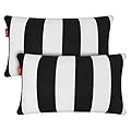 Pcinfuns Outdoor/Indoor Lumbar Pillows,Fluffy Water Repellent Throw Pillow,Decorative Patio Lumbar Cushions for Home Patio Coach Sofa Use,Black White Stripe,12×20 Inch,Pack of 2