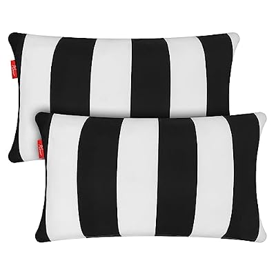 Pcinfuns Outdoor/Indoor Lumbar Pillows,Fluffy Water Repellent Throw Pillow,Decorative Patio Lumbar Cushions for Home Patio Coach Sofa Use,Black White Stripe,12×20 Inch,Pack of 2