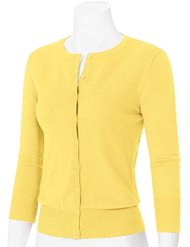 Image of Women's 3 /4 Sleeve Crew Neck Button Down Stretch Knit Cardigan Sweater (S-3XL)