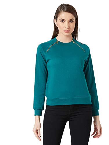 Image of Miss Chase Women's Turquoise Solid Cotton Sweatshirt