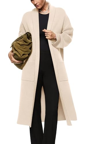 Image of Womens Long Sleeve Maxi Cardigan Open Front Oversized Knitted Sweater Coat Casual Lapel Warm Overcoat with Pockets