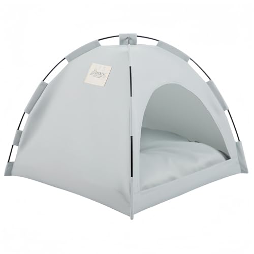 AACV 屋外用防雨キャットテント 折りたたみ式 猫用トイレテント 室内外兼用 ペット用収納バッグ付き オックスフォード生地 高耐久 透湿性 猫用シェルター/冷却器/ペットトイレ トレー付き (S:35*35CM,グレー)