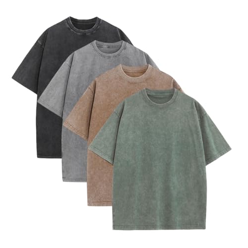 Mens Oversized Cotton Pump Cover Heavy Cotton Washed T Shirts Vintage Tee Loose Fit T-Shirts Short Sleeve Casual Shirts