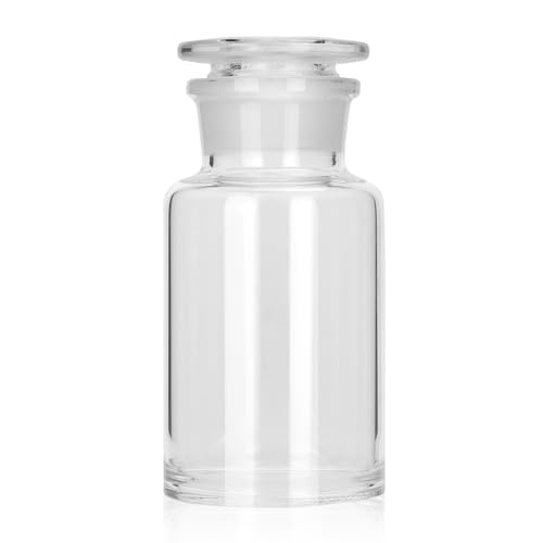 Kestun Lab Glass Reagent Bottle,Wide Mouth Glass Storage Bottle with Ground Stopper (Clear, 250ML)