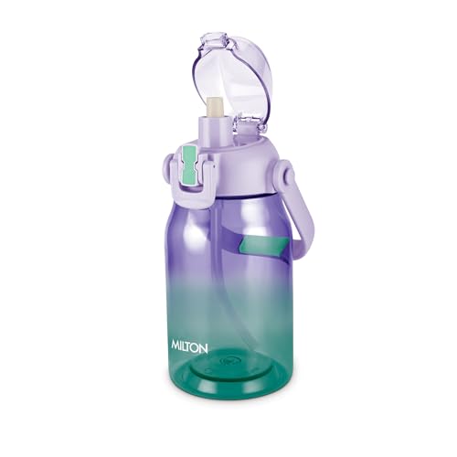 Image of MILTON Juwel 1000 Premium Crystal Clear Unbreakable Material Sipper Water Bottle | BPA Free | One-Touch Open|Leak-Proof | Sturdy Handle Cum Mobile Holder | Ideal for Office, School, Gym, 975ml, Purple