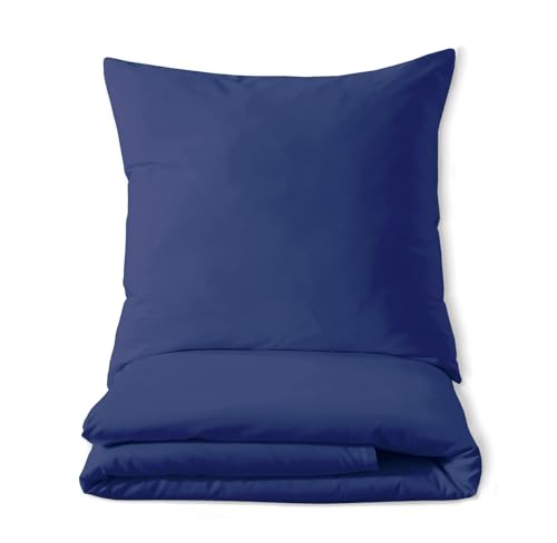 Mixibaby Luxuriöses Bettset aus Mako-Satin 100% Baumwolle 135x200 155x220 200x200 200x220, Größe:200 x 220 cm, Farbe :Dunkelblau