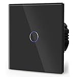 BSEED Touch Light Switch,Standard Touch Sensitive bathroom Switchs,Tempered Glass Panel with LED Backlight, No Neutral Wire Needed,1 Gang 1 Way,Black 86mm