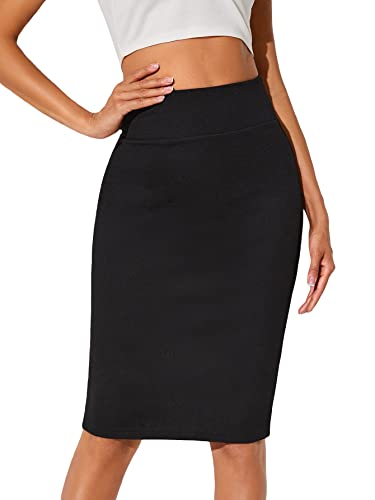 GORGLITTER Women's High Waisted Basic Pencil Midi Skirt Work Office Casual Long Skirts Black Tall L