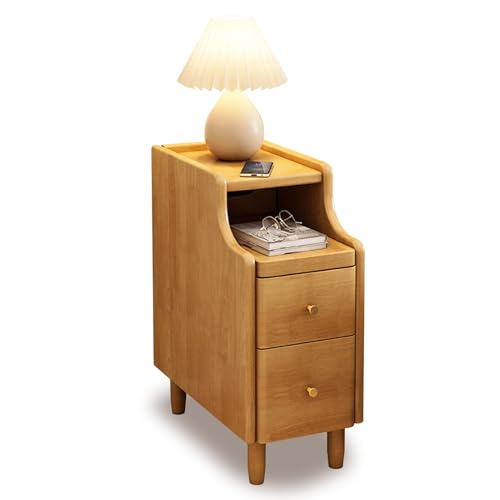 HJYBFA Mesita de Noche pequeña de Madera Dormitorio, con Espacio de Almacenamiento, sin ensamblaje, Mueble Auxiliar Nize Essentials (Natural, 25 x 40 x 50 cm)