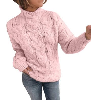 Chunky Sweaters for Women Trendy Fall Long Sleeves Cable Knit Tops Casual Oversized Pullover High Neck Drop Shoulder