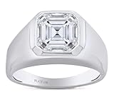 Gemonite 3 Carat Asscher Cut Lab Grown Diamond Men’s Ring - IGI Certified - D Color VVS1 Clarity - Solid 14K White Gold or Platinum - Luxury Wedding Band Rings for Him (7, Platinum)
