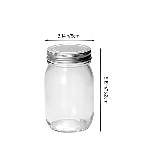 Hniuyun 6 pack Glass Regular Mouth Mason Jars, Clear Glass Jars with Silver Metal Lids for Sealing, Food Storage, Overnight Oats, Dry Food, Snacks, Candies, DIY Projects (16 oz