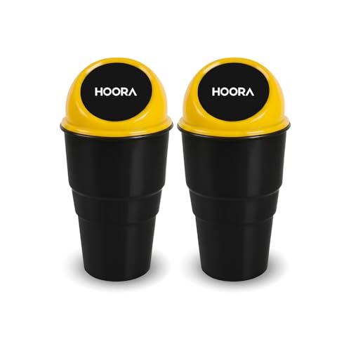 Image of HOORA Compact Car Dustbin | Mini Interior Trash Bin with One-Touch Lid | Spillproof & Leakproof | Fits Cup Holders, Door Pockets & Seat Gaps | Keeps Car Neat & Hygienic (Pack of 2)