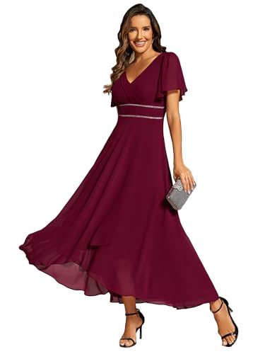 Ever-Pretty Vestido de Noche para Mujer Largo Gasa Mangas con Vol...
