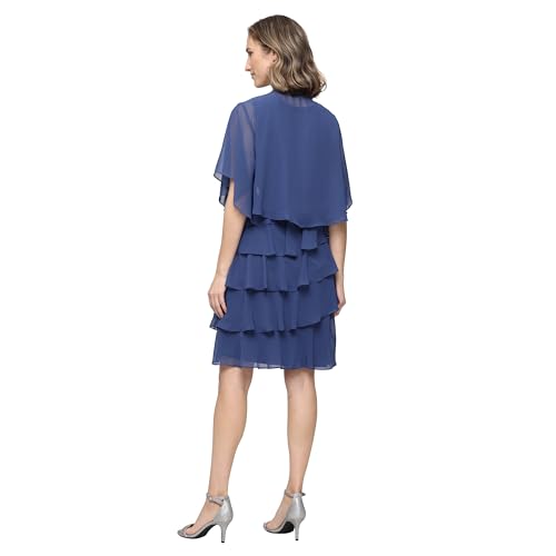 Image of S.L. Fashions Women's Chiffon Tiered Jacket Dress with Beaded Neckline Mother of the Bride, Cocktail, Or Wedding Guest Dress