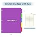 3 Ring Binder Dividers with Tabs - 5-Tab Plastic Dividers for 8.5x11 Binders, Reusable Write & Erase Tabbed Dividers | Rainbow Color 3 Sets, School Classroom Organizer
