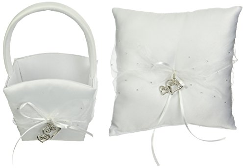 Darice VL0027 Heart Charm Rhinestone Pillow with Flower Basket Set