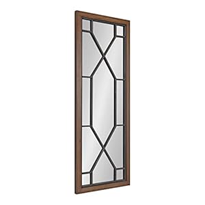 Kate and Laurel Mavis Framed Wall Mirror 16 x 42 Walnut Brown Natural Iron Windowpane Decorative Mirror