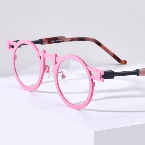 Image of FONEX Colorful Pure Titanium Glasses Frame Women Retro Round Eyeglasses Eyewear F85833