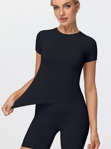 MCEDAR Womens Seamless Soft Smoothing T-Shirts Short Sleeve Slim Fit Basic Tees Crew Neck Casual Shirts4