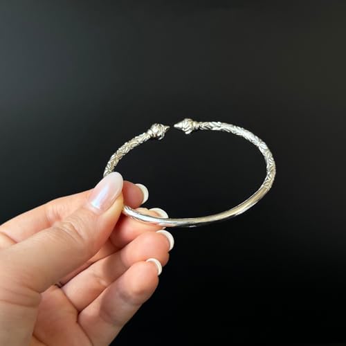 West Indian 925 Sterling Silver Bangle w. Elegant Ridged Arrow Taj Mahal Ends, 1 piece2
