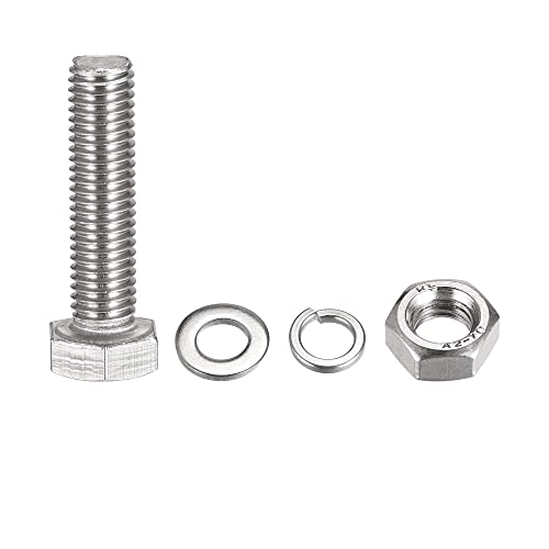 Image of uxcell M10 x 45mm Hex Head Screws Bolts, Nuts, Flat & Lock Washers Kits, 304 Stainless Steel Fully Thread Hexagon Bolts 4 Sets