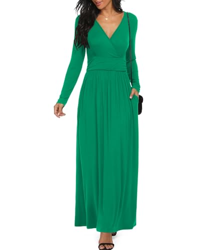 Image of LILBETTER Women Long Sleeve Deep V Neck Loose Plain Long Maxi Casual Dress