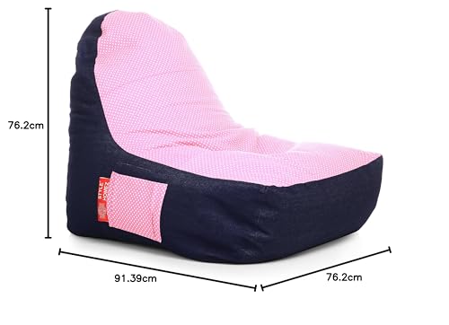 Image of Style Homez Urban Design Denim Canvas Polka Dots Printed Chair Bean Bag XXL Size Filled with Beans Fillers
